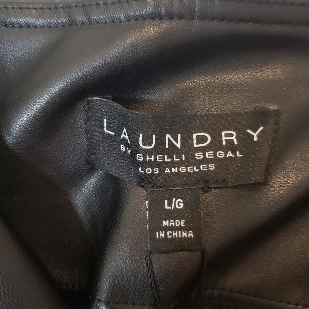 Laundry By Shelli Segal Black Faux Vegan Leather Hi Rise Pants Size Large New